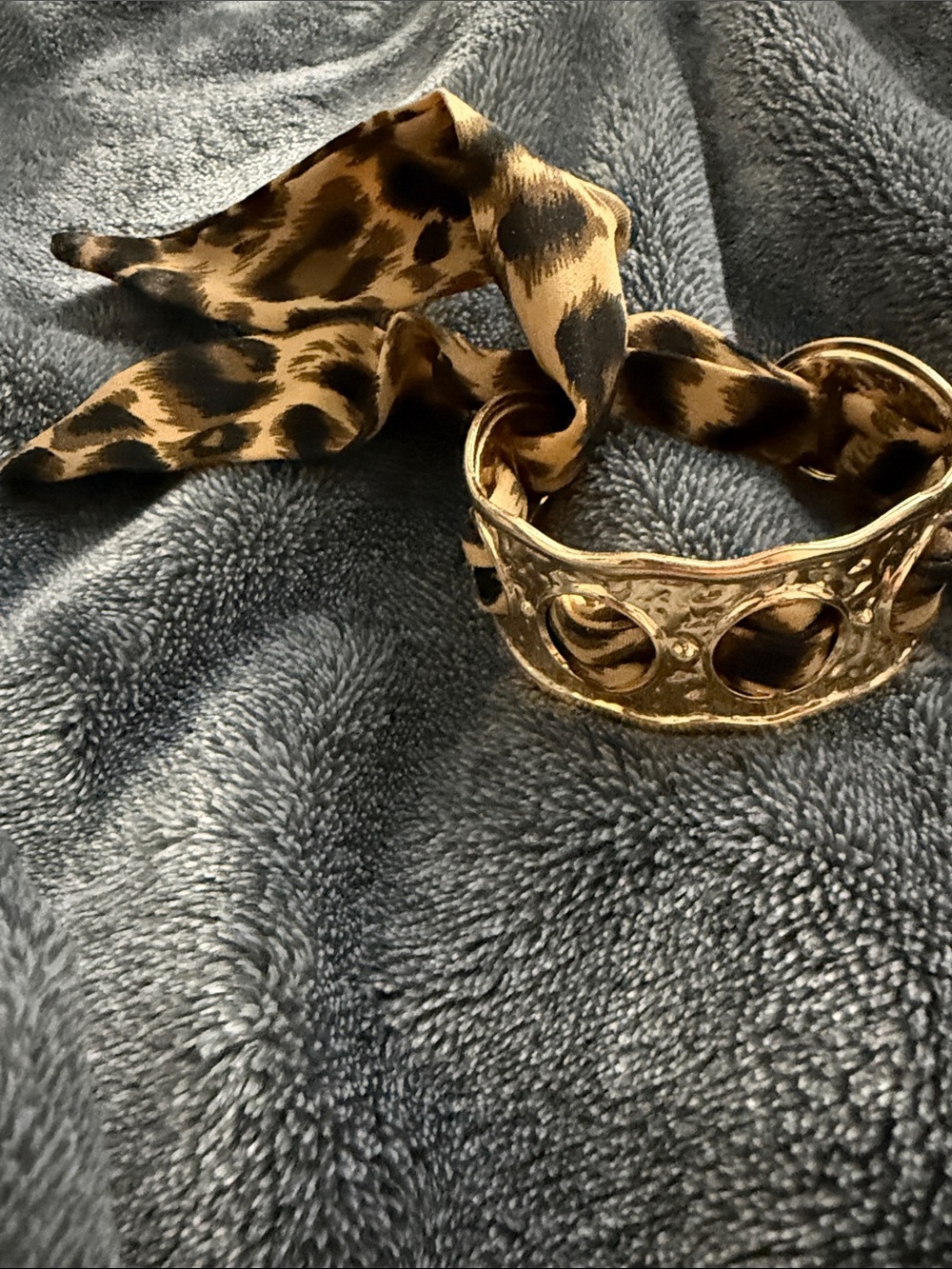 Gold Statement Cuff with Leopard Scarf Accent